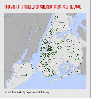 More than 500 new york city construction projects currently stalled; number dropped slightly in november after accelerating in october